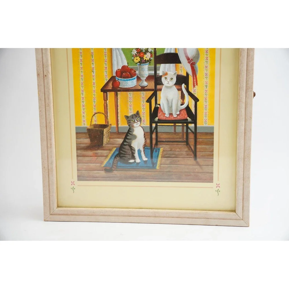 Steven‎ Klein Cat Print Wooden Wall Cabinet Small Tan Cork Board Shelves Good
